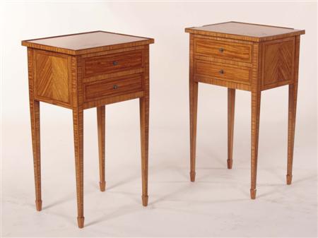 Appraisal: A pair of satinwood bedside cabinets each with quarter veneered