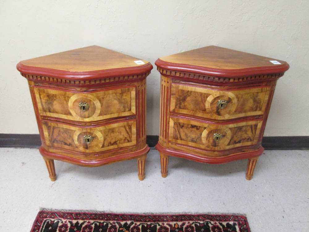 Appraisal: A PAIR OF LOUIS XVI STYLE CORNER COMMODES Continental th