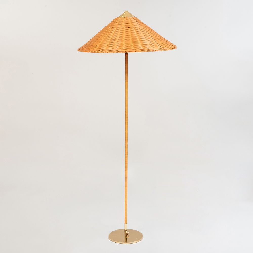 Appraisal: Paavo Tynell Floor Lamp with Wicker Shade Model for Gubi