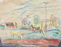 Appraisal: William Sommer American - Cows Near The Road Watercolor on