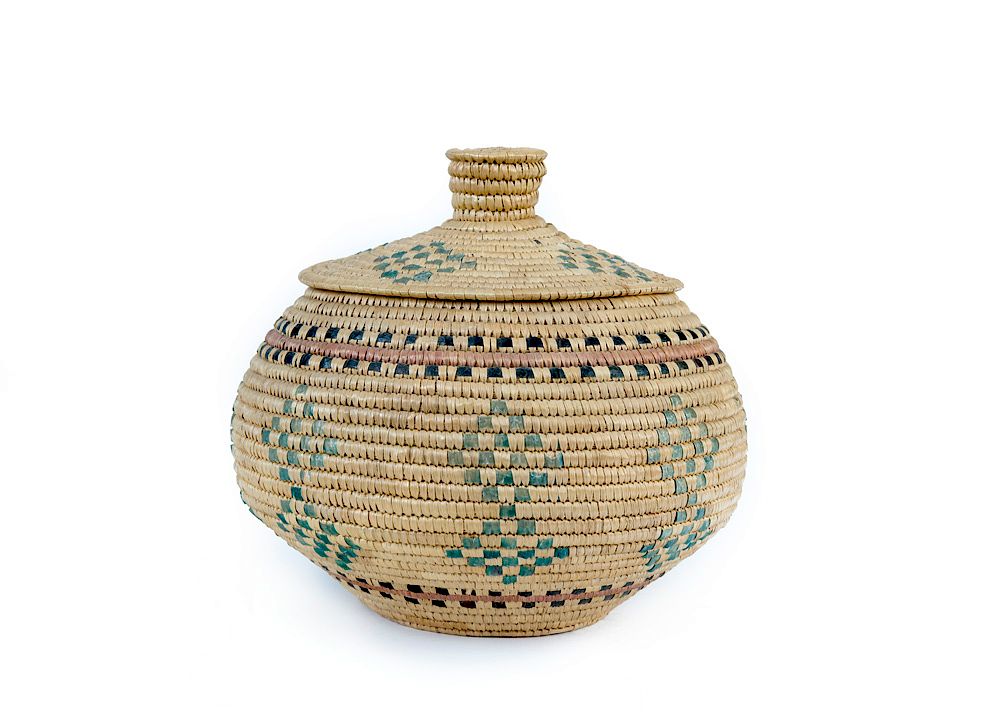 Appraisal: Unknown Coiled Lidded Basket Unknown Coiled Lidded Basket kipnuk grass