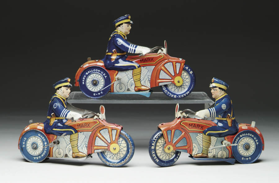 Appraisal: LOT OF TIN WIND-UP MOTORCYCLES Consists of three Marx wind