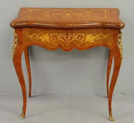 Appraisal: Louis XVI style inlaid mahogany gaming table h x w