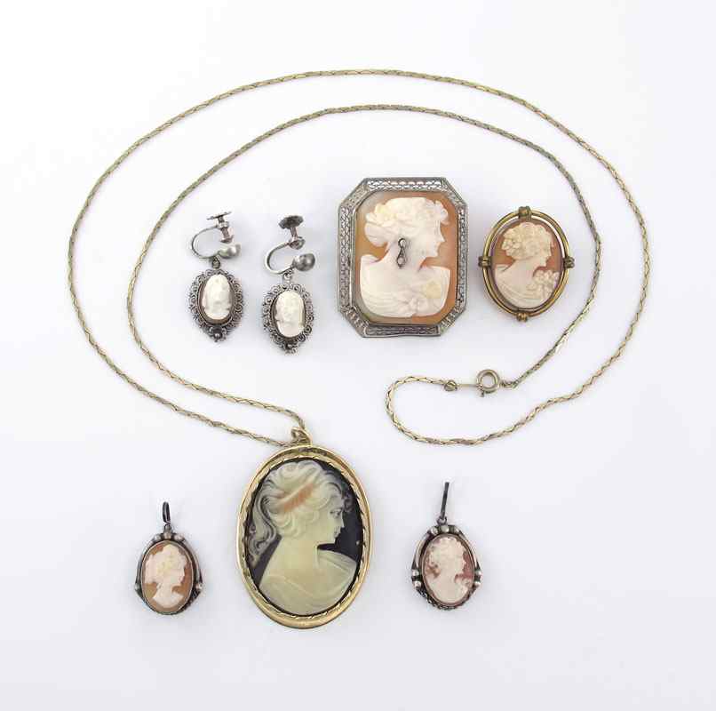 Appraisal: PIECES OF CAMEO JEWELRY To include Italian Habille soft shell