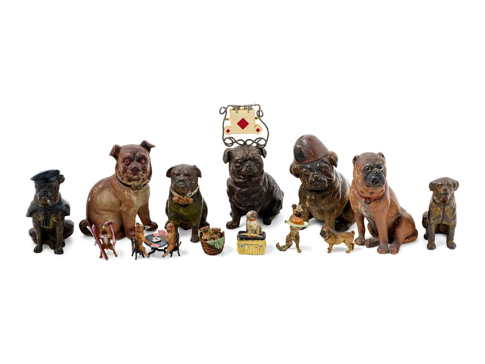 Appraisal: A Collection of Painted Bronze and Ceramic Models of Pugs