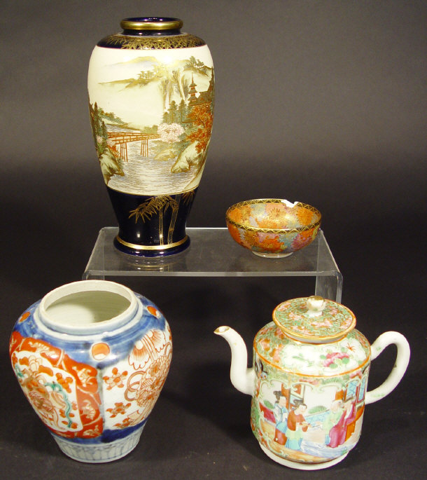 Appraisal: Japanese Satsuma pottery vase and a Satsuma bowl painted with