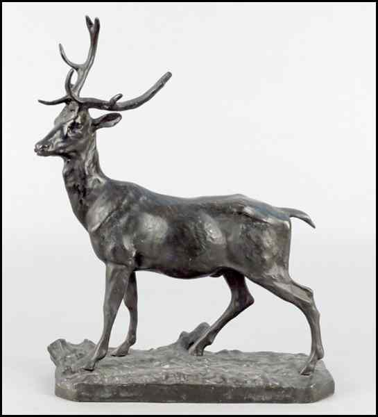 Appraisal: PAINTED METAL FIGURE OF A STAG Base is signed illegibly