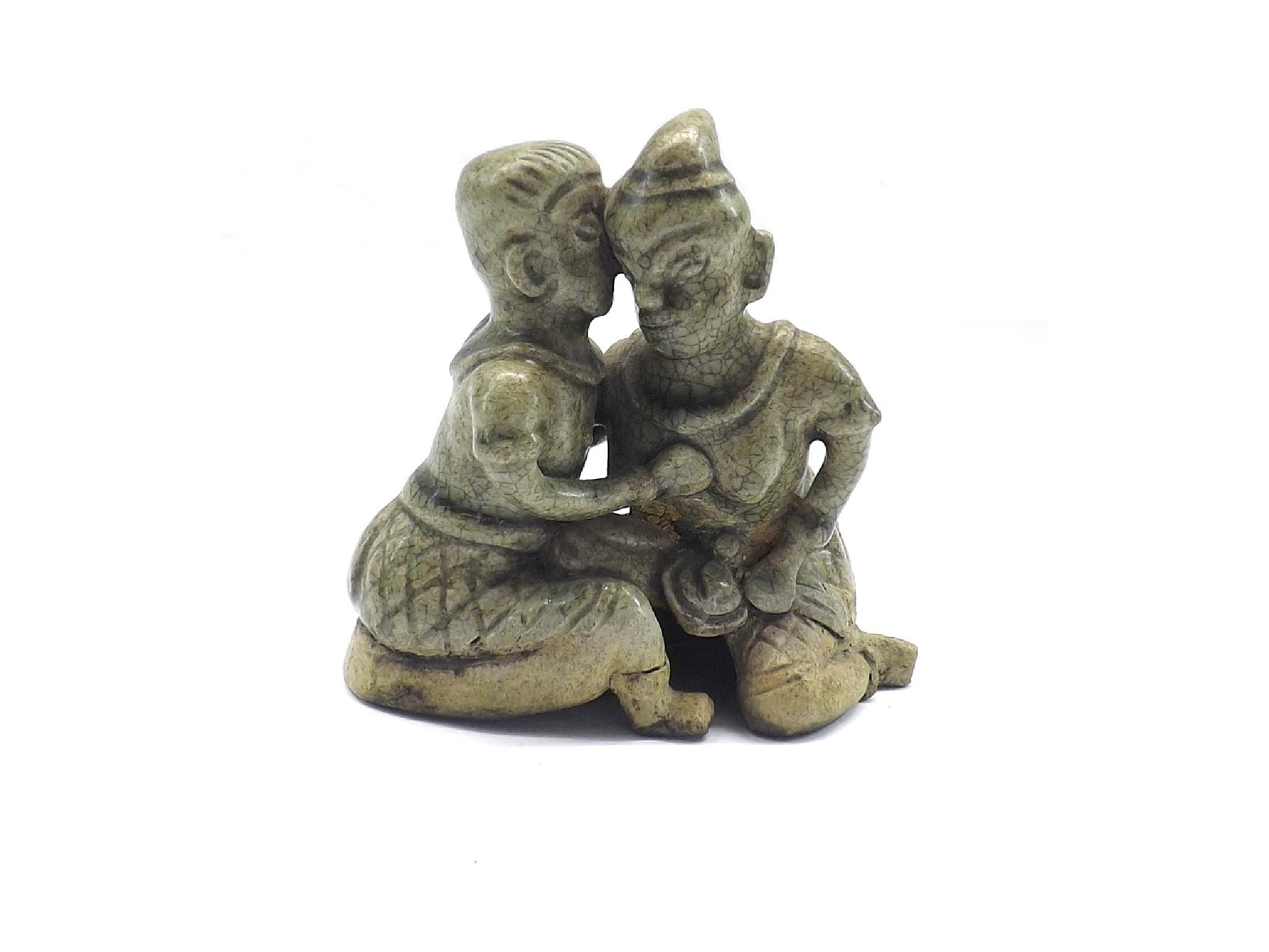 Appraisal: Antique Thai ceramic group modelled as a seated amorous couple