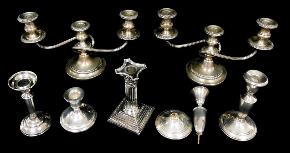 Appraisal: STERLING Weighted candleholders seven pieces details include largest a pair