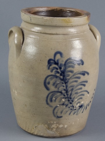 Appraisal: Stoneware Crock with Cobalt DecorationWith tooled shoulder Having cobalt leaf