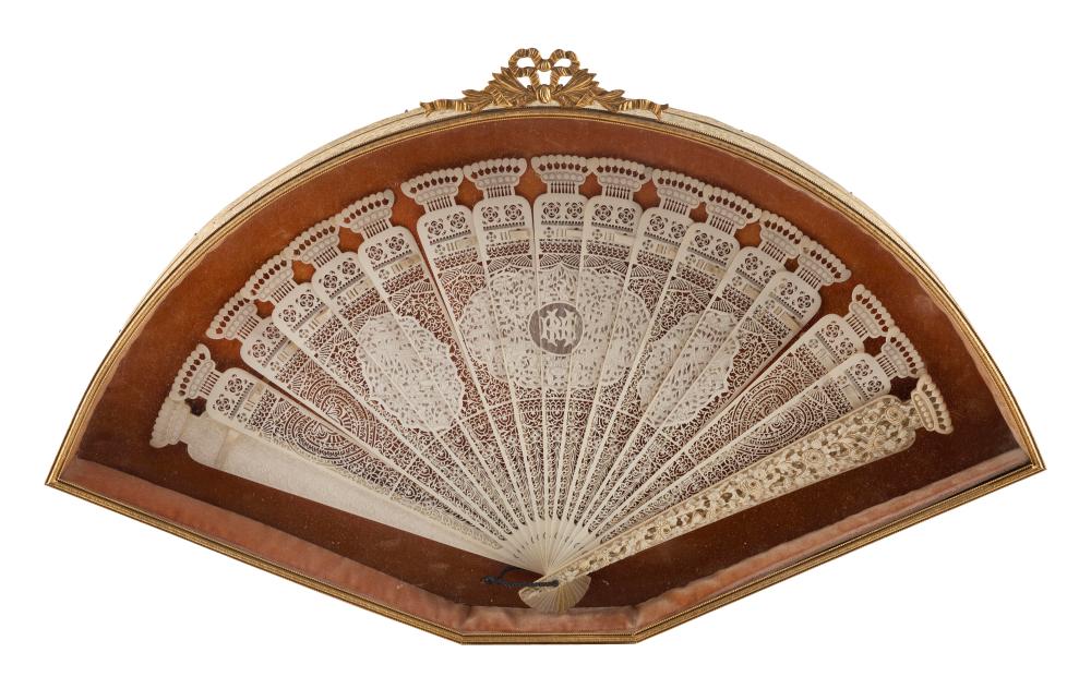 Appraisal: CHINESE CARVED AND PIERCED IVORY FAN MID- TH CENTURY FAN