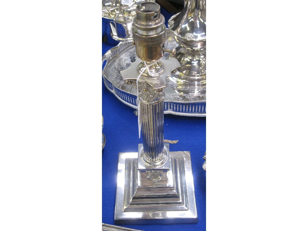 Appraisal: Silver plated Corinthian column table lamp