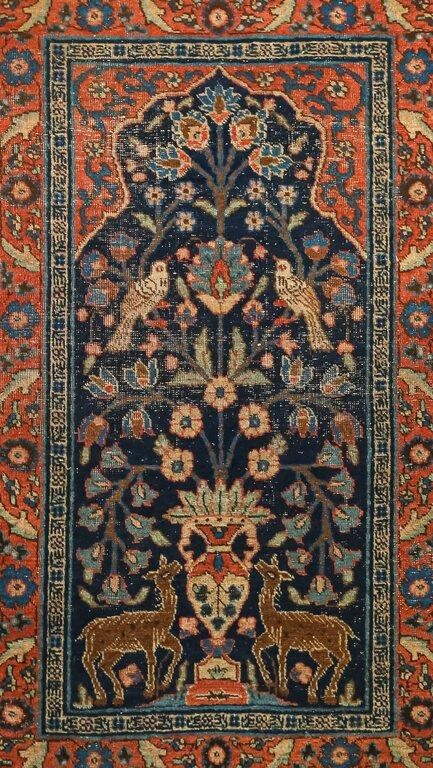 Appraisal: Framed Persian tree of life rug Hand woven wool x