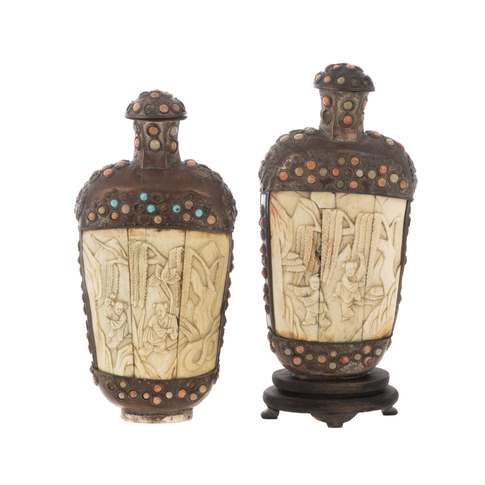 Appraisal: A PAIR OF CHINESE COPPER BONE FLASKS th century copper