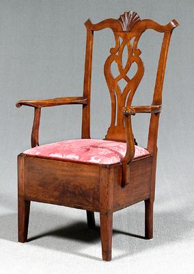 Appraisal: Pennsylvania Chippendale armchair walnut commode chair with shell carved crest