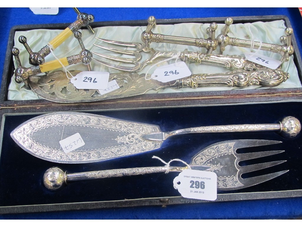 Appraisal: Lot comprising cased pair of cake servers loose fish servers