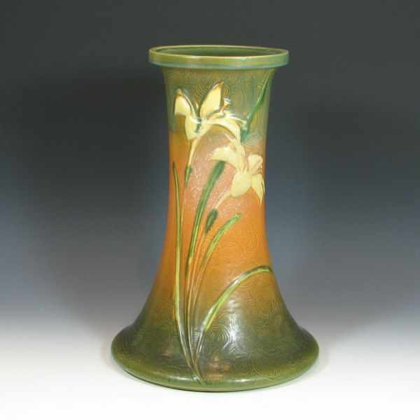 Appraisal: Roseville Zephyr Lily pedestal in green and brown for an