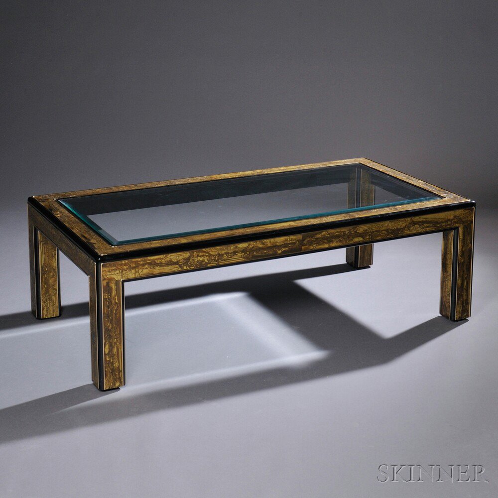 Appraisal: Bernard Rohne Mastercraft Coffee Table Brass and glass s Glass