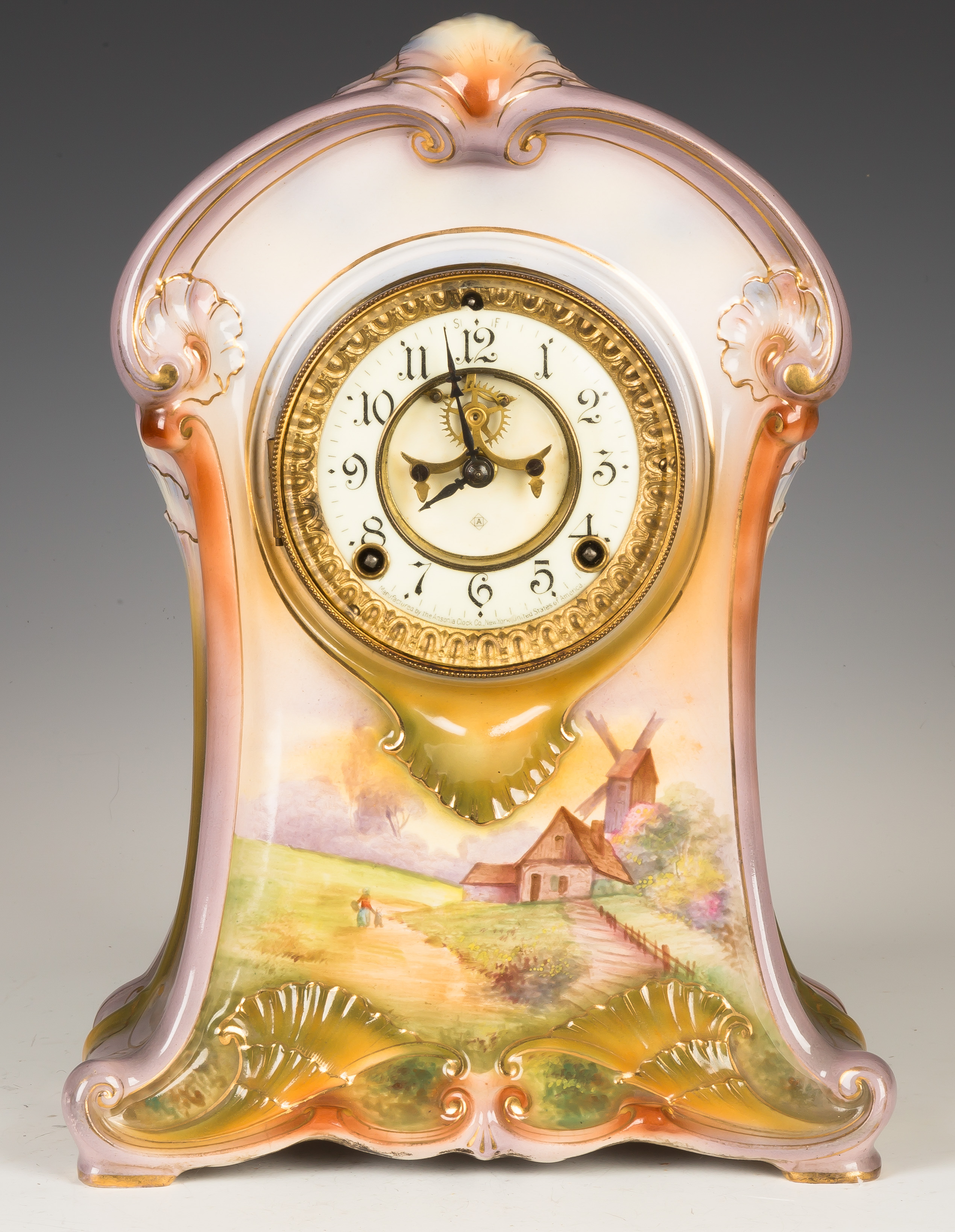 Appraisal: Ansonia Royal Bonn China Shelf Clock Porcelain dial with inside