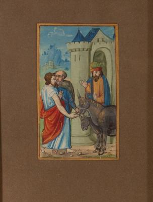 Appraisal: A Medieval style illumination The Purchase of the Donkey for