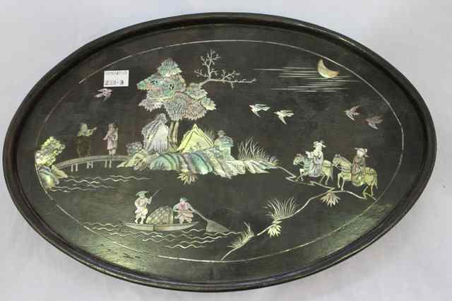 Appraisal: THREE CHINESE HARDWOOD AND MOTHER OF PEARL INLAID TRAYS approximately