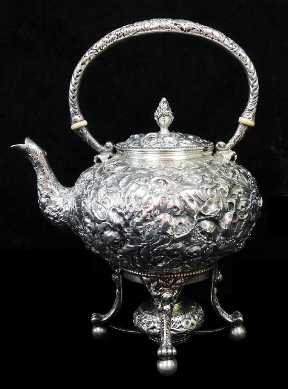 Appraisal: SILVER S Kirk Son repousse pot on warming stand tested