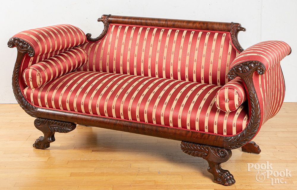 Appraisal: Classical mahogany sofa th c Classical mahogany sofa th c