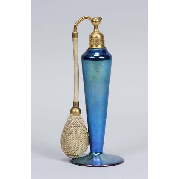 Appraisal: Steuben Blue Aurene glass tapered perfume bottle with atomizer Unsigned