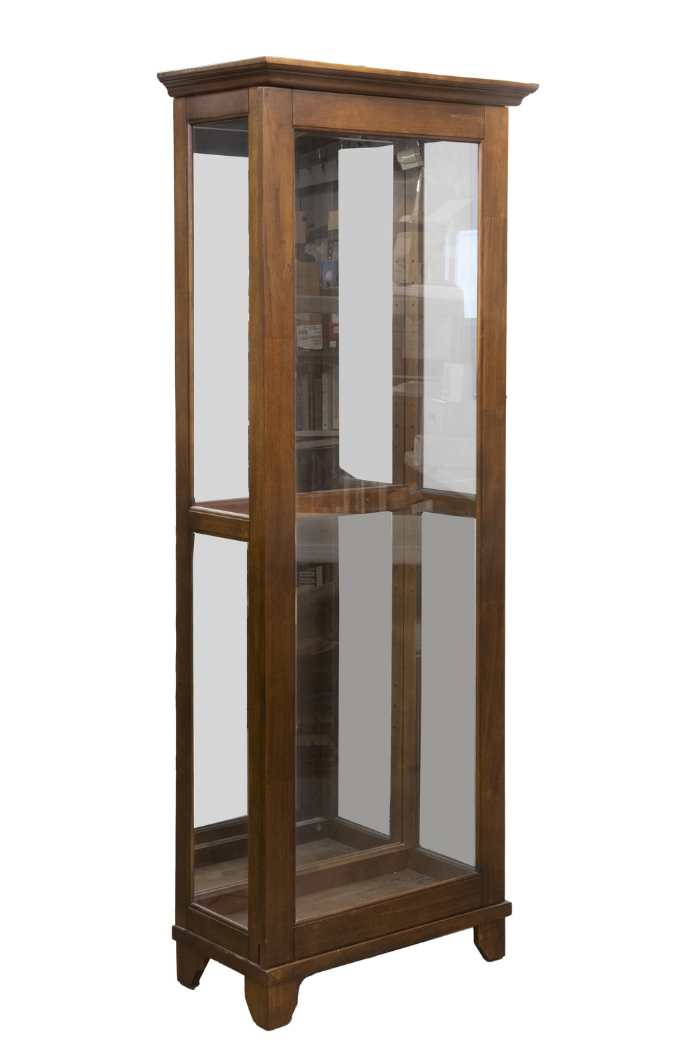 Appraisal: CONTEMPORARY GLASS WOOD DISPLAY CASE Mahogany with molded top and