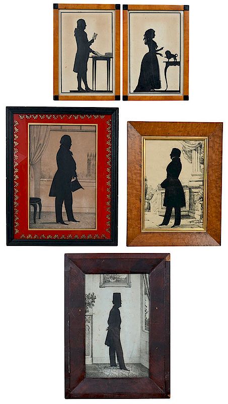 Appraisal: Five Full Portrait Silhouettes American German th Century man wearing