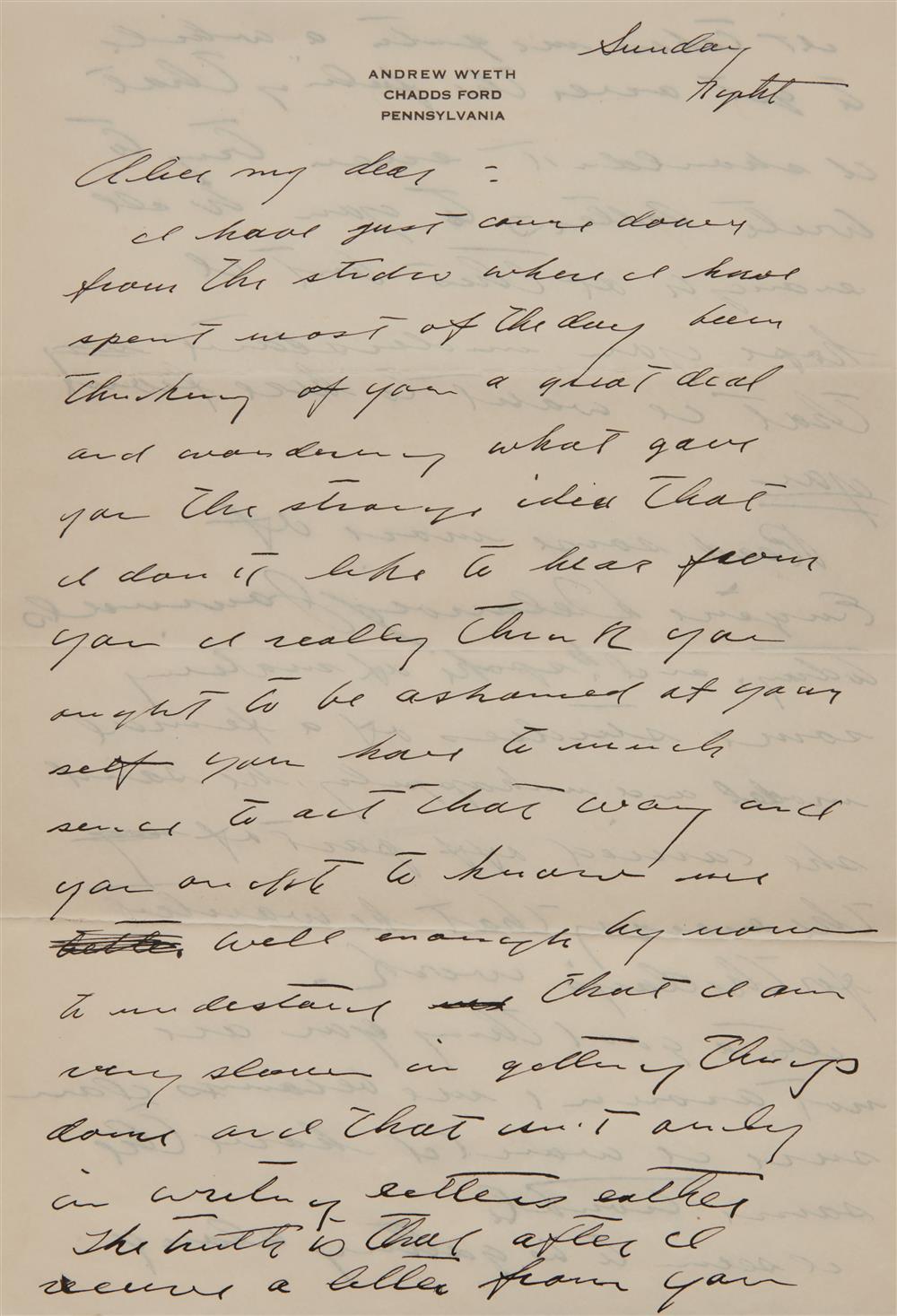 Appraisal: Letter from ANDREW WYETH American - to Alice Moore Sunday