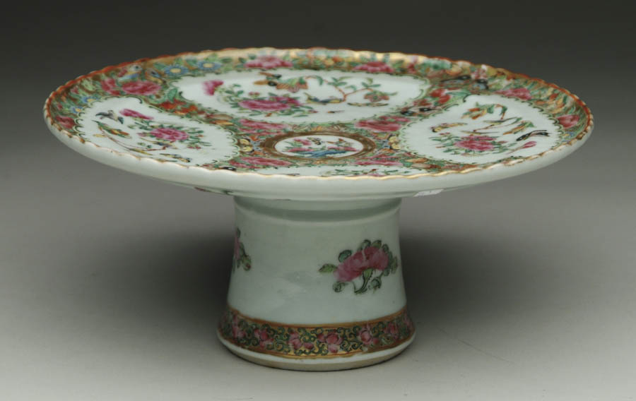 Appraisal: UNUSUAL CHINESE EXPORT CAKE STAND ON PEDESTAL Famile Rose and