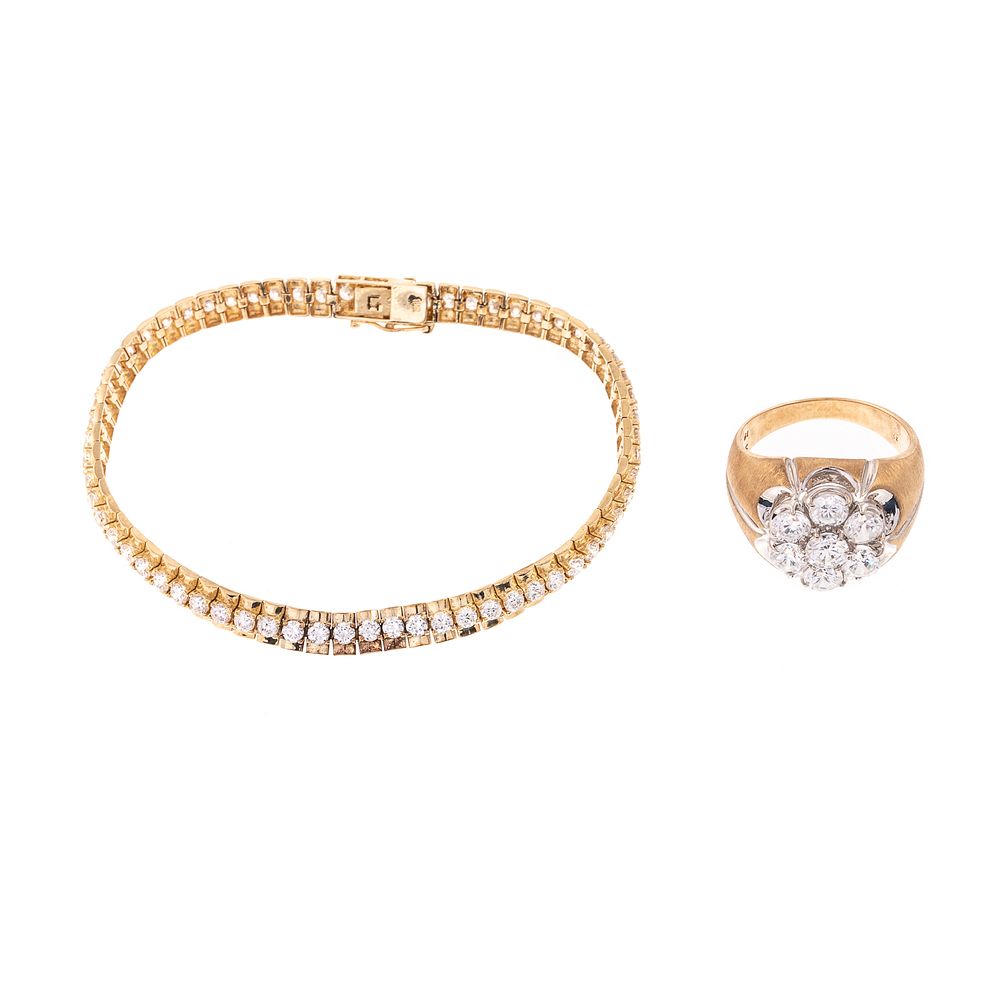 Appraisal: A Line Bracelet Cluster Ring with CZ's in K K