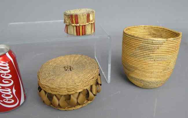 Appraisal: Lot baskets including quill work damaged '' coil work and