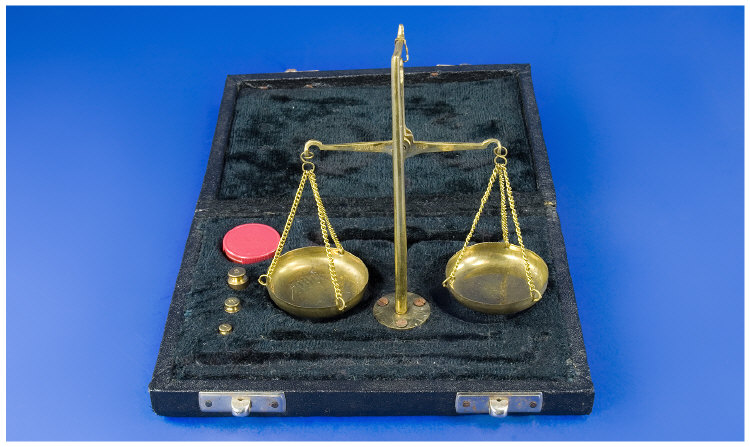 Appraisal: Set Of Brass Sovereign Scales Double Pan With Weights Complete