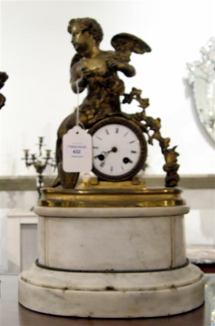 Appraisal: Restoration gilt bronze and white marble mantle clock th century