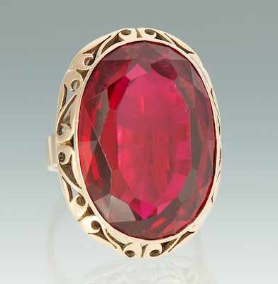 Appraisal: A Large Polish Synthetic Ruby and Gold Ring k yellow