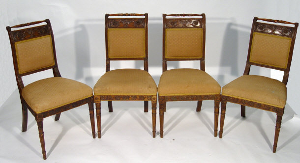 Appraisal: Set of four mahogany dining chairs with turned backrails and