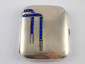 Appraisal: A silver German assay cigarette case with blue enamelled bands