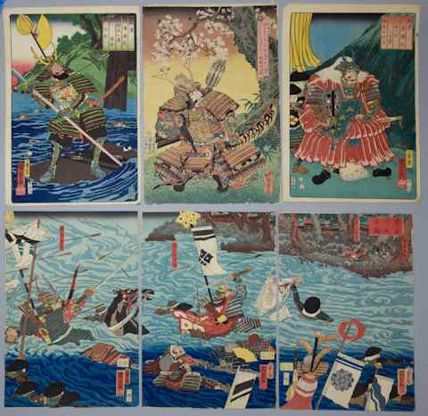 Appraisal: JAPANESE PRINTS OF WARRIORS including two prints of warriors after