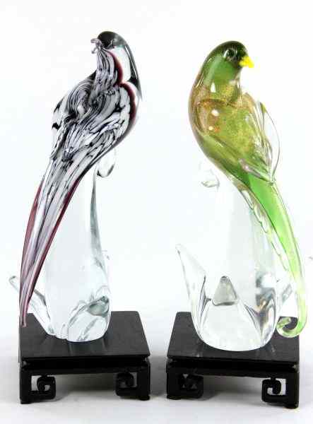 Appraisal: Pair of Art Glass Parrotslikely Murano the first green flecked