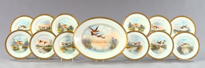 Appraisal: Good Thirteen-Piece Avenir Limoges Hand-Painted Porcelain Game Service for Twelve