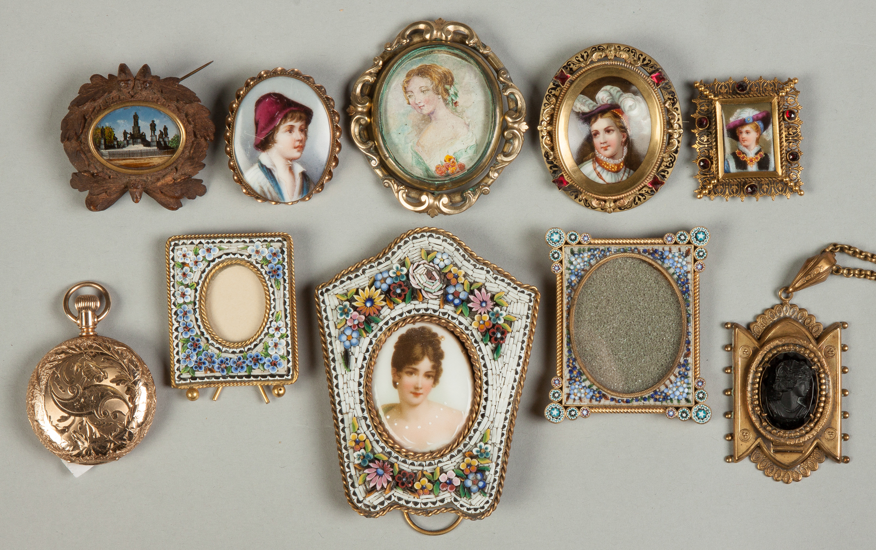 Appraisal: Various Miniature Frames Brooches etc Late th cent Paintings on