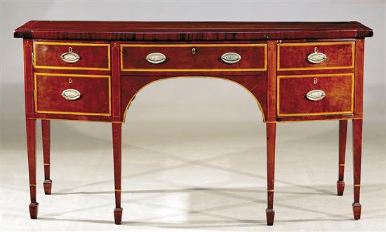 Appraisal: Late Georgian inlaid mahogany bow front sideboard circa shaped top