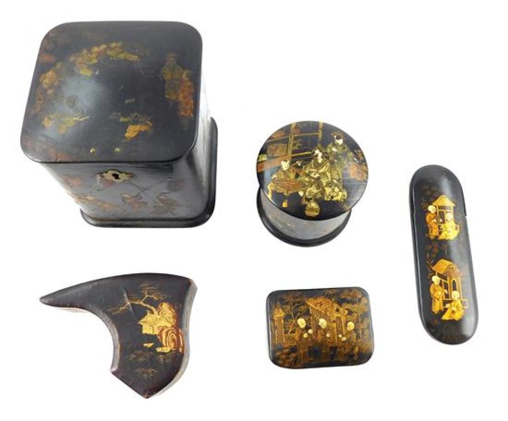 Appraisal: Asian lacquer five assorted th th C containers or boxes