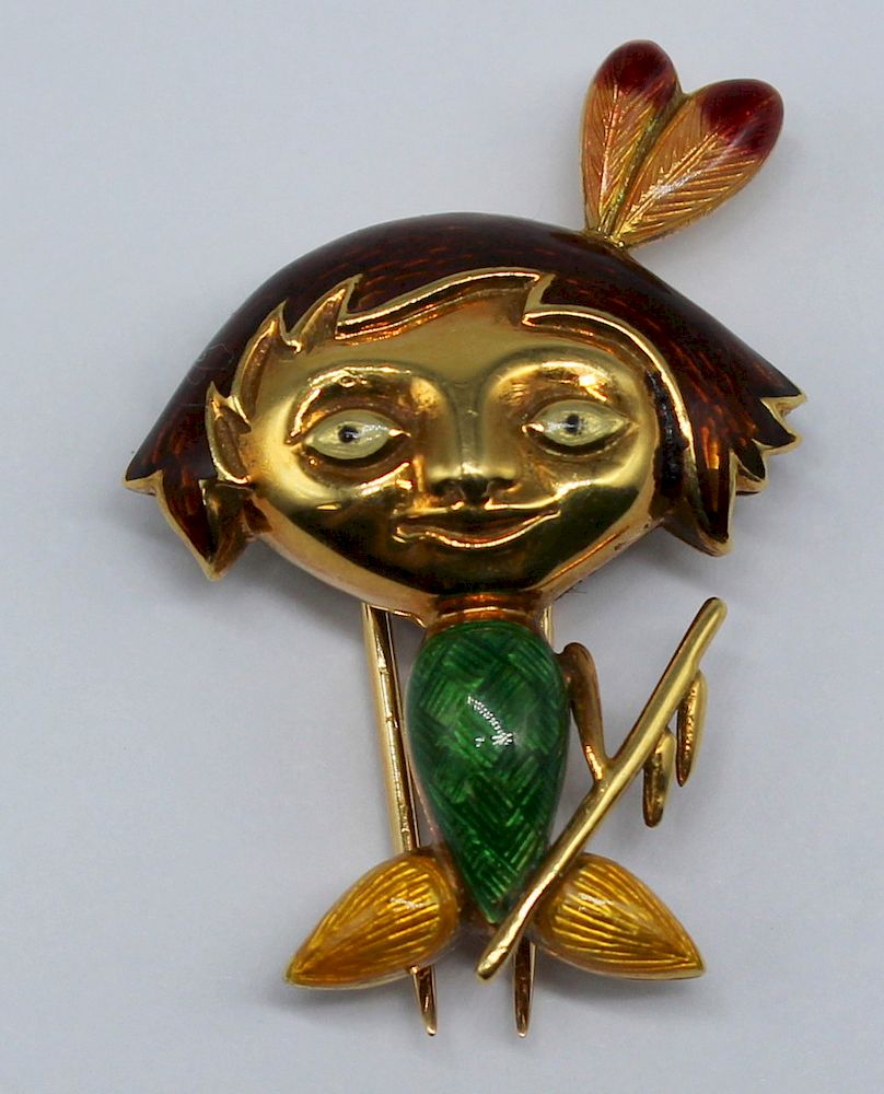 Appraisal: JEWELRY Bulgari kt Gold and Enamel Figural Brooch Vintage Bulgari