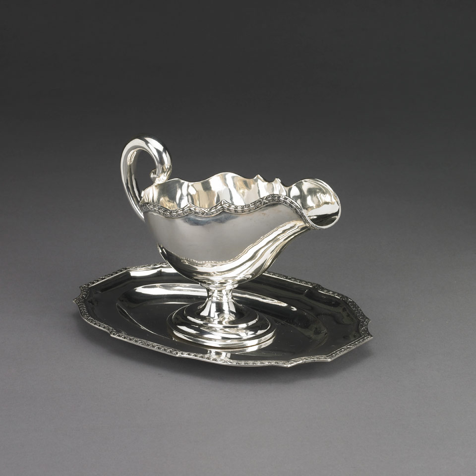 Appraisal: Austrian Silver Sauce Boat and Stand Vienna early th century