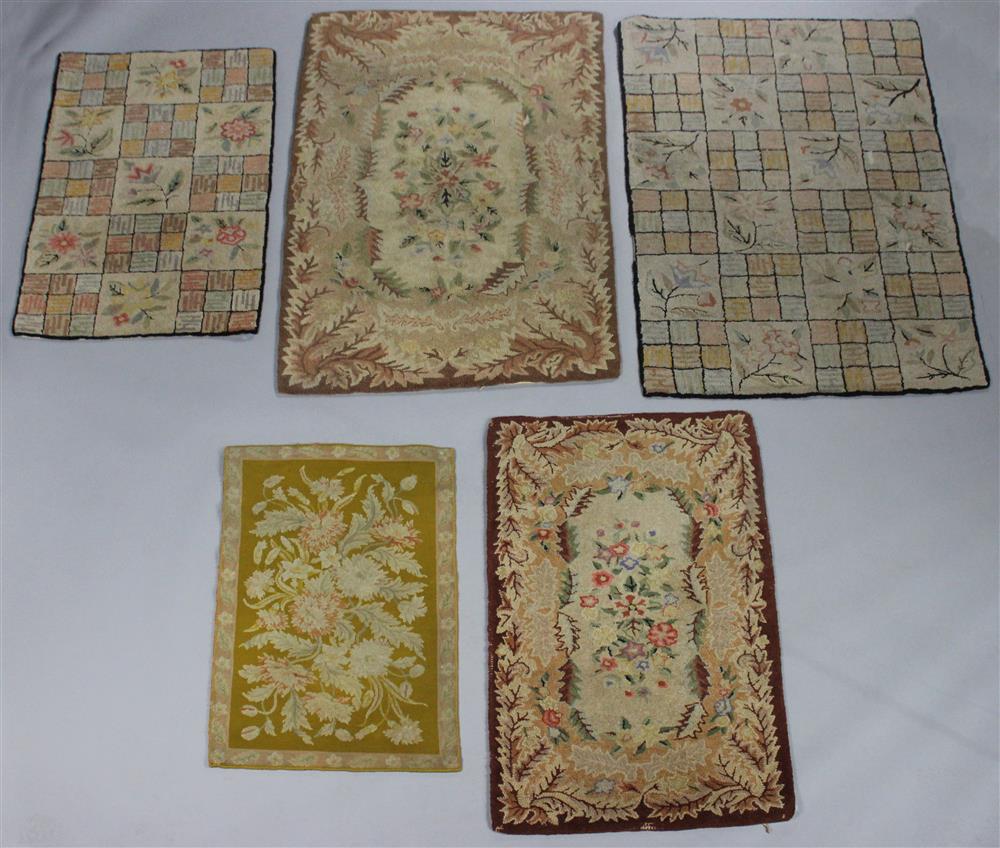 Appraisal: GROUP OF FOUR VINTAGE HOOKED RUGS TOGETHER WITH A NEEDLEPOINT