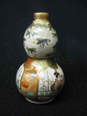 Appraisal: Japanese Miniature Satsuma Pottery Vase gourd shape handpainted scenes with