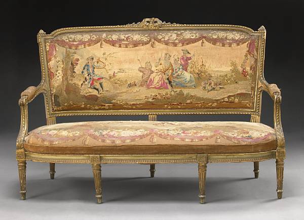 Appraisal: A Louis XVI style carved giltwood canape late th century